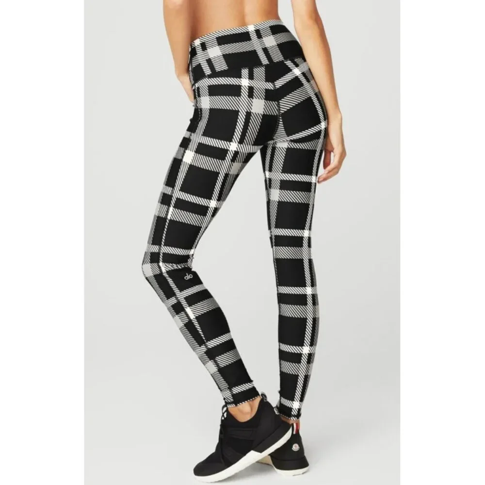 Alo High-Waist Airlift Magnified Plaid Leggings Black Ivory Hi-Rise Waisted Pant